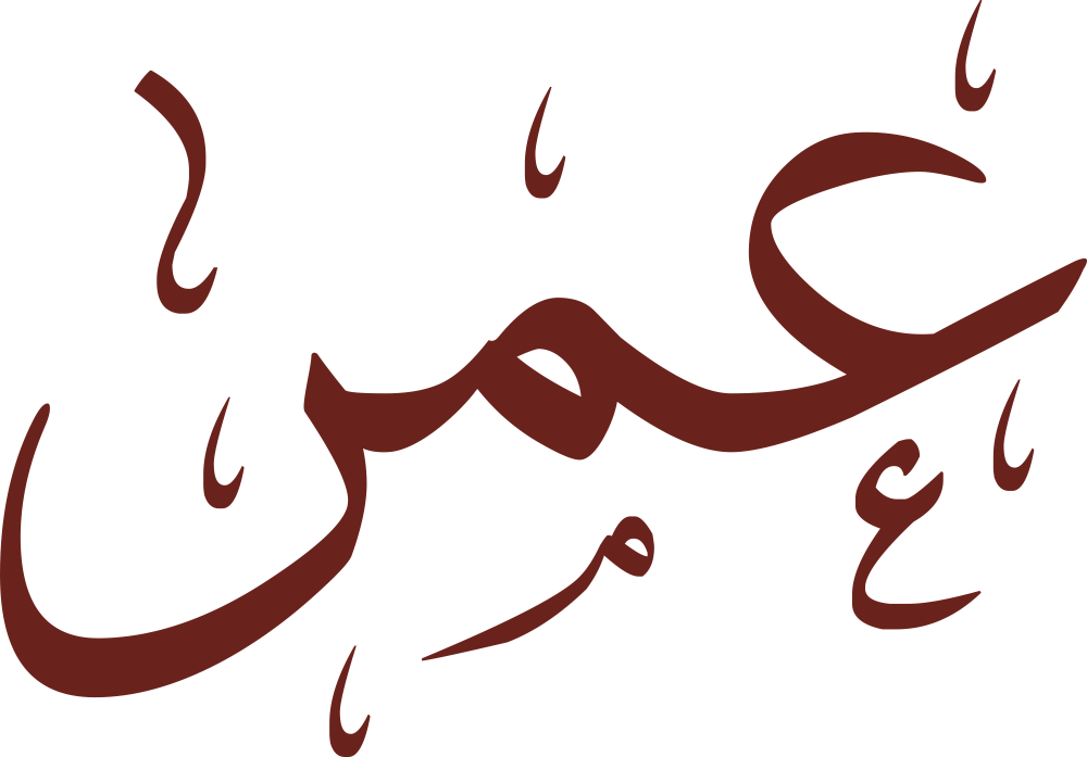 صورة توضيحية لاسم عمر مكتوب بخط جميل مع رمز الحياة والطول