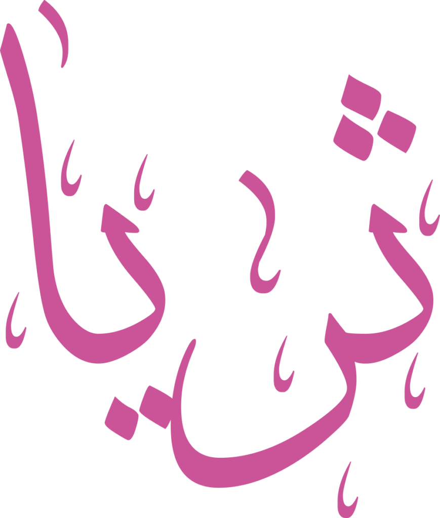 تصميم مخطوطة اسم ثريا بخط إيكو المزخرف (Eco Font) بصيغة PNG شفافة بدون خلفية، يتميز بترابط فني أنيق بين الثاء والراء يبرز جمال الخط العربي الحديث.
