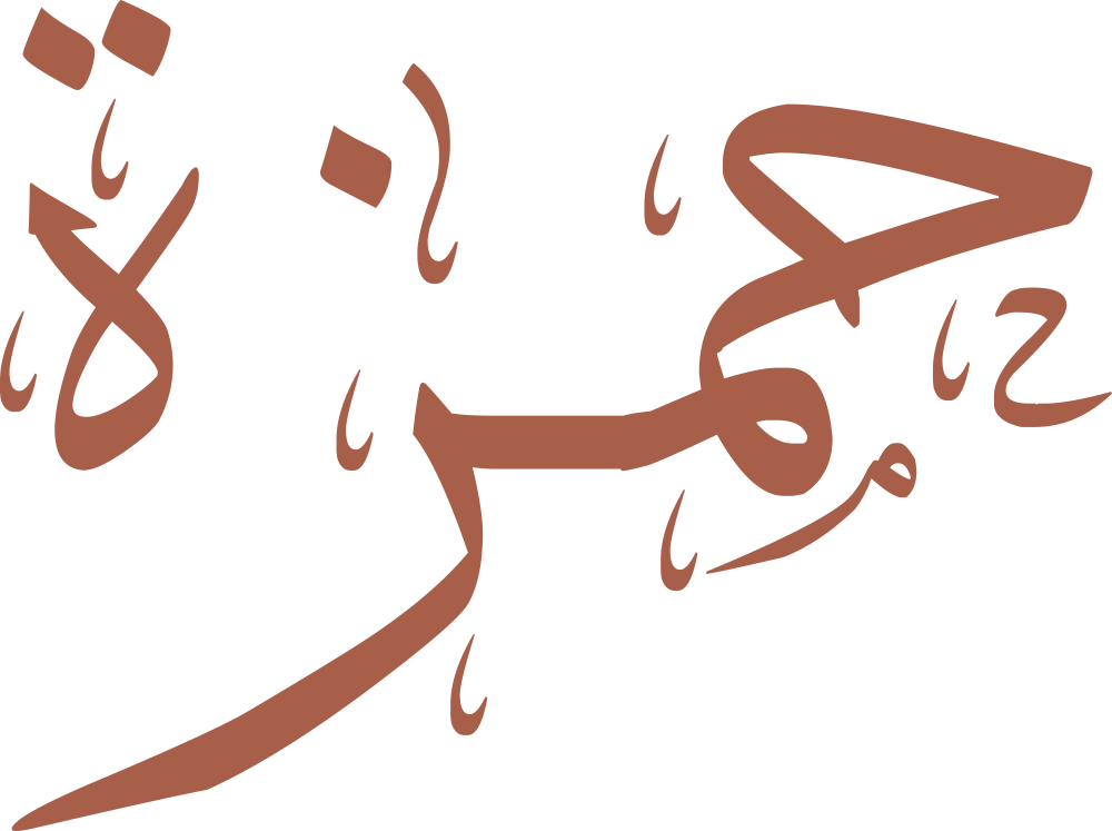 تصميم مخطوطة اسم حمزة بخط إيكو المزخرف (Eco Font) بصيغة PNG شفافة بدون خلفية، يبرز جمالية حرف الحاء الملتف وتناسق حرف الزاي مع التاء المربوطة ليعكس الأصالة العربية.