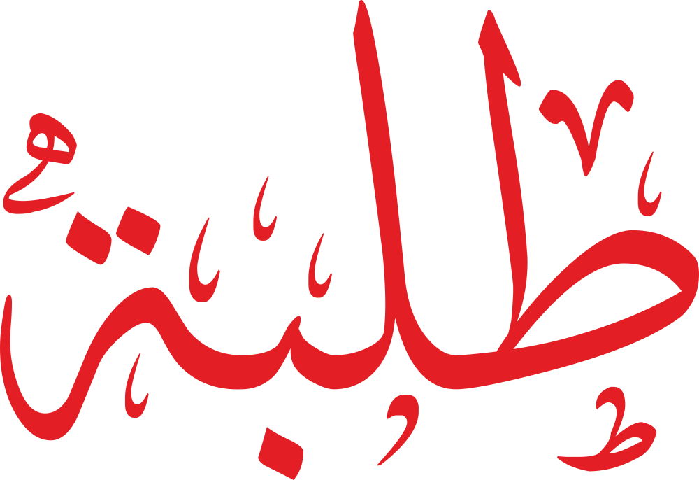 تصميم مخطوطة اسم طلبة بخط إيكو المزخرف (Eco Font) بصيغة PNG شفافة بدون خلفية، يتميز بترابط فني رائع بين اللام والباء يعكس القوة والأصالة العربية.