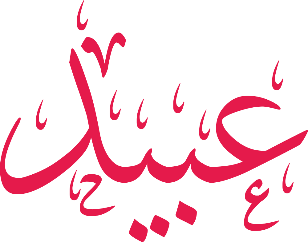 تصميم مخطوطة اسم عبيد بخط إيكو المزخرف (Eco Font) بصيغة PNG شفافة بدون خلفية، يتميز بترابط فني رائع بين الياء والدال يعكس الأصالة والجمال العربي.