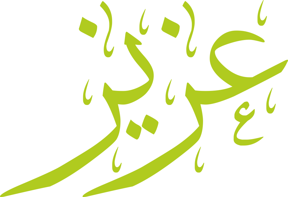 تصميم مخطوطة اسم عزيز بخط إيكو المزخرف (Eco Font) بصيغة PNG شفافة بدون خلفية، يتميز بترابط فني رائع بين الزاي والياء يعكس الفخامة والأصالة الأرستقراطية.