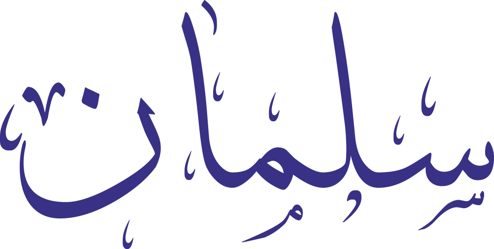 مخطوطة اسم سلمان بخط إيكو مزخرف بصيغة PNG شفافة بدون خلفية، تُظهر سينًا بثلاث أسنان متوازنة ولامًا طويلة مع ميم واضحة ونون نهائية ثابتة.