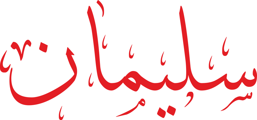 مخطوطة اسم سليمان بخط إيكو مزخرف بصيغة PNG شفافة بدون خلفية، تُظهر سينًا بثلاث أسنان متوازنة ولامًا طويلة مع ياء بنقطة دقيقة ونون نهائية ثابتة.