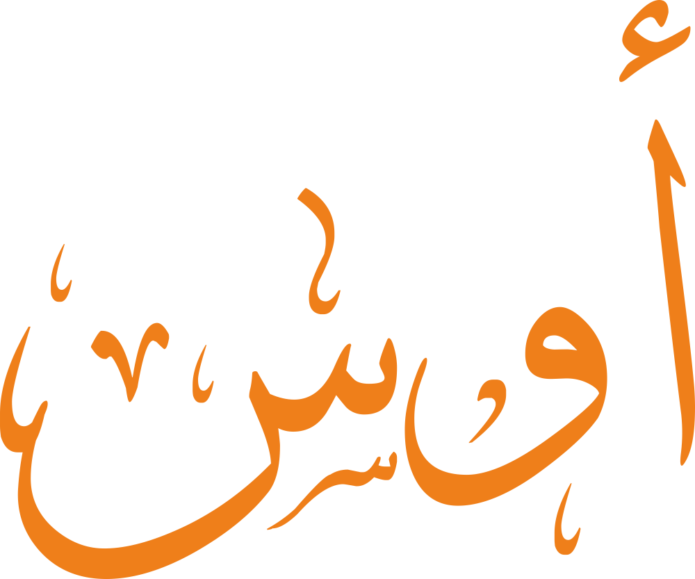 مخطوطة اسم أوس بخط إيكو مزخرف بصيغة PNG شفافة بدون خلفية، تُظهر وضوح الهمزة وتوازن الواو مع سين نهائية قصيرة بأسنان مرتبة.