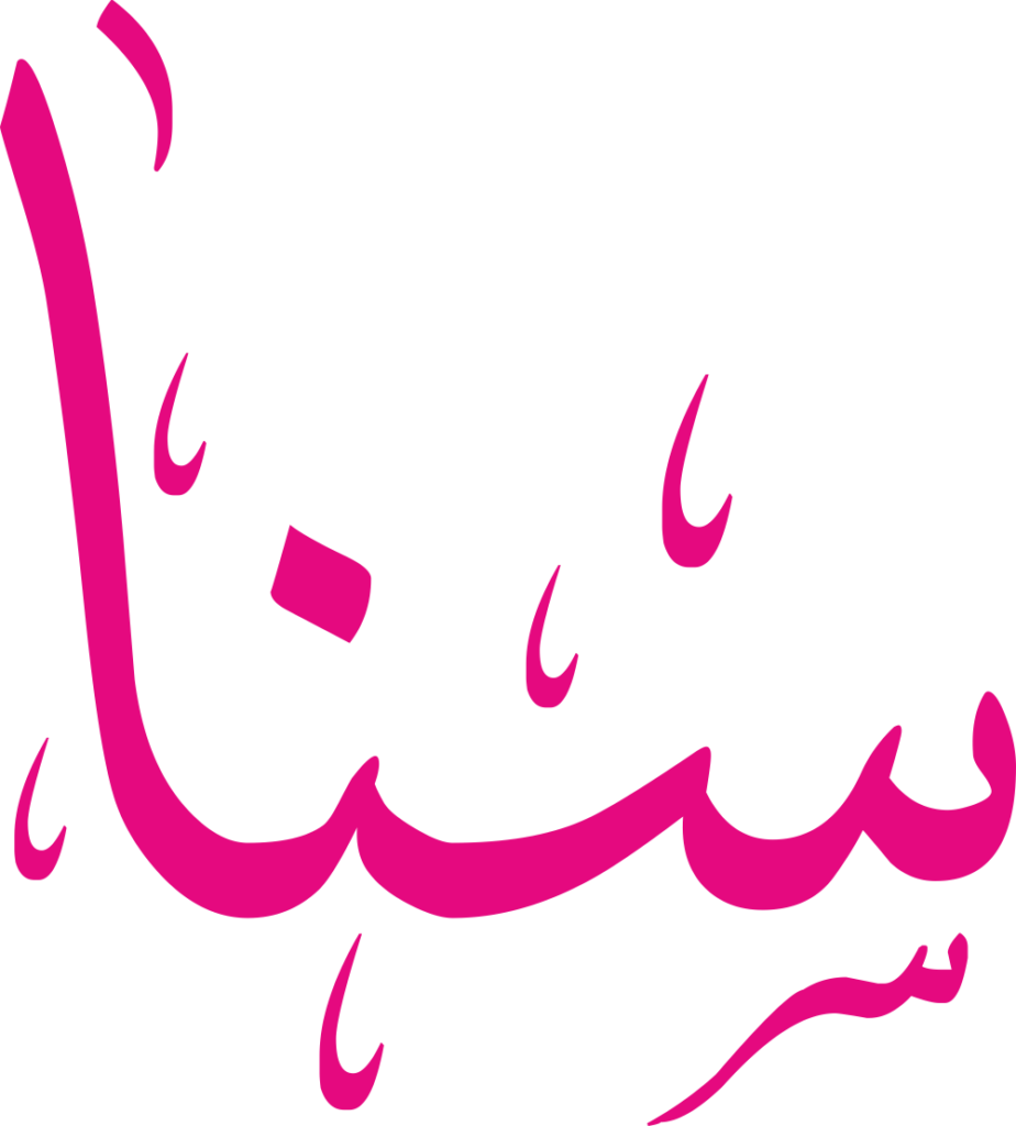 مخطوطة اسم سنا بخط إيكو مزخرف بصيغة PNG شفافة بدون خلفية، تُظهر سينًا بثلاث أسنان متوازنة مع نون خفيفة وألف خاتمة مستقيمة.