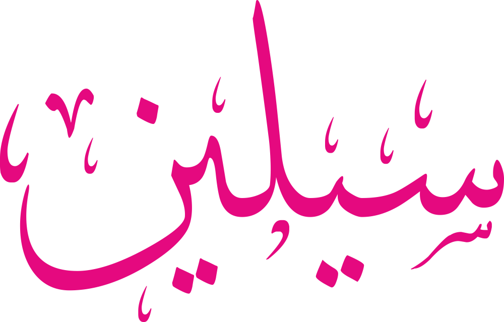 مخطوطة اسم سيلين بخط إيكو مزخرف بصيغة PNG شفافة بدون خلفية، تُظهر سينًا بثلاث أسنان متوازنة ولامًا عمودية مع ياء بنقطة دقيقة ونون نهائية ثابتة.