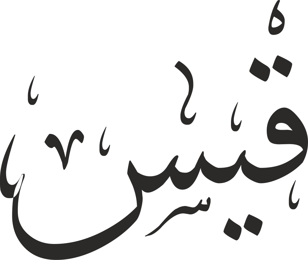 مخطوطة اسم قيس بخط إيكو مزخرف بصيغة PNG شفافة بدون خلفية، تُظهر قافًا بنقطتين متوازنتين وياءً بنقطة دقيقة مع سين نهائية بثلاث أسنان واضحة.